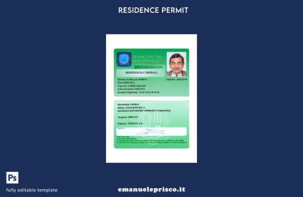 modello di carta di permesso di soggiorno di Andorra in stile verificato